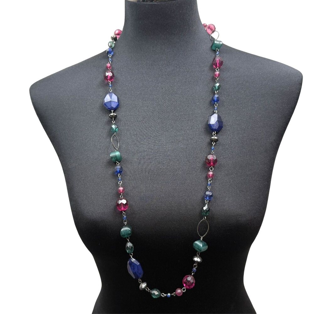 Long Modern Acrylic Multicolored Faceted Beaded Necklace Fashion Jewelry 17"